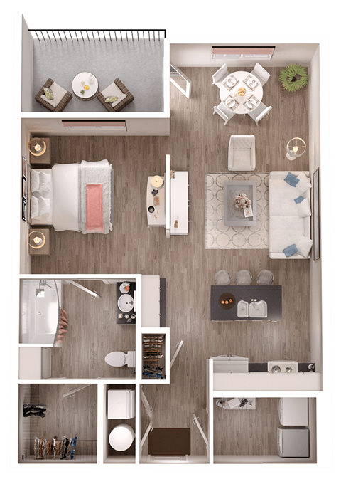 Floor plan for studio, 1 bath, 768 sqft